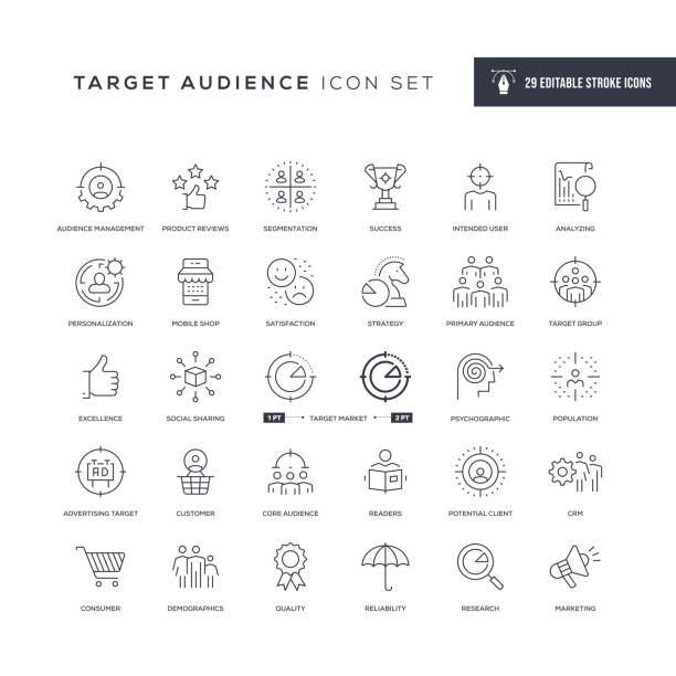 Target Audience Editable Stroke Line Icons 29 Target Audience Icons - Editable Stroke - Easy to edit and customize - You can easily customize the stroke width target market illustrations stock illustrations