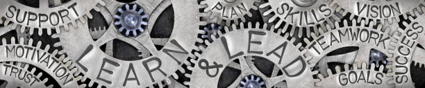 istock Metal Wheels with Learn and Lead Concept 1208526586
