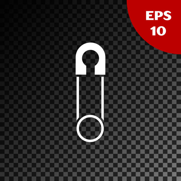 istock White Classic closed steel safety pin icon isolated on transparent dark background.  Vector Illustration 1208526689