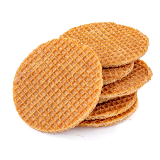 istock Dutch Caramel waffle, stacked round stroopwafel isolated on a white background 1208527564