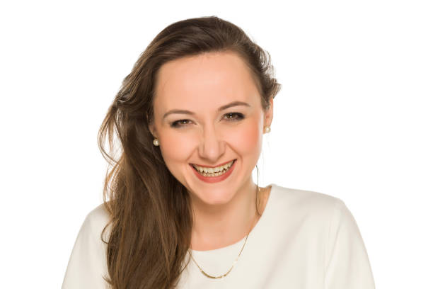 istock Youngs smiling woman  on white background 1208532568