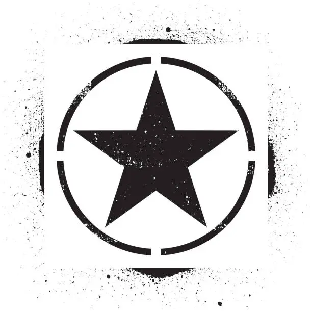 Vector illustration of Stencil star symbol. Black graffiti print on white background. Vector design street art