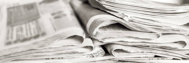 istock Background from old newspapers, media concept 1208544432
