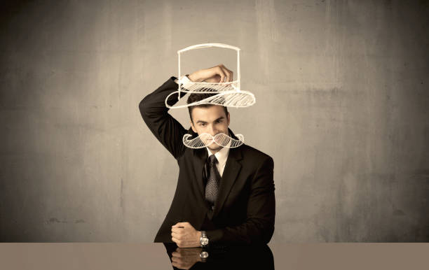 istock Salesman drawing hat and mustache 1208547679