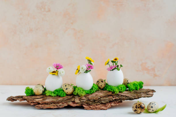 istock Natural decoration for Easter table with eggs and flowers 1208548968