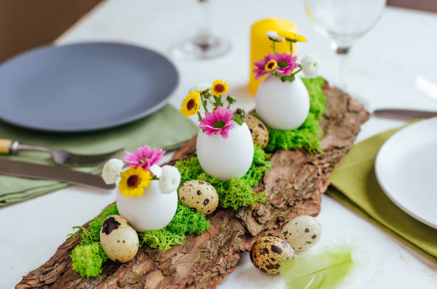 istock Natural decoration for Easter table with eggs and flowers 1208548994