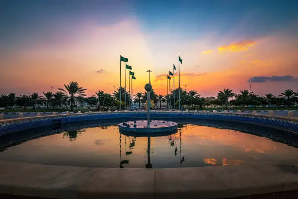 Beautiful Dramatic sunrise view in Dammam Park Saudi Arabia. City : Dammam, Country : Saudi Arabia- November 1st 2019.