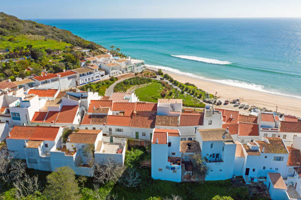 Aerial from the traditional village Salema in the Algarve Portugal stock photo