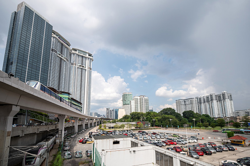 Kuala Lumpur, Malaysia: Parking lot next to the railway line at Kuala Lumpur Sentral.