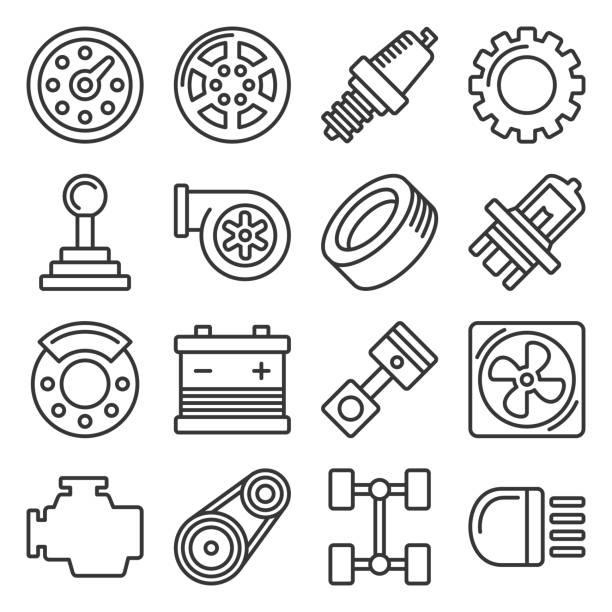 ilustrações, clipart, desenhos animados e ícones de ícones de peças de carro definidos em fundo branco. vetor estilo de linha - clutch disk
