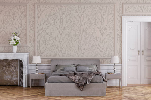 istock Glamour bedroom with decoration and fireplace 1208558079