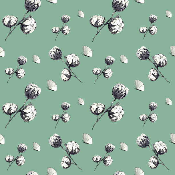 Pattern with a graphic image of cotton on a colored background Pattern with an illustration of a graphic cotton on a colored background bud candy stock illustrations