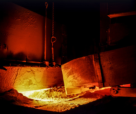 picture inside an industrial glass furnace