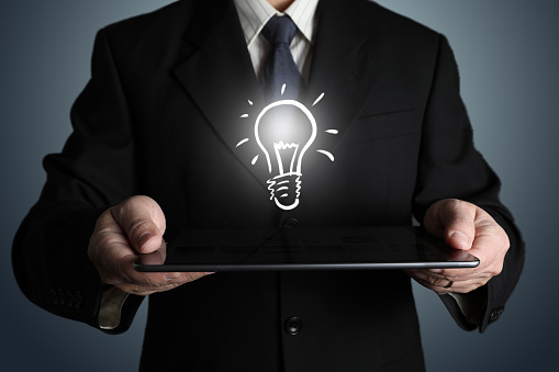 Businessman creative bright idea innovation business leadership