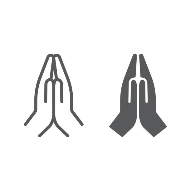 dua hattı ve glyph simgesi, din ve dua, eller dua işareti, vektör grafikler, beyaz bir arka plan üzerinde doğrusal bir desen, eps 10. - dua etme illüstrasyonlar stock illustrations