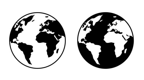 set tanda simbol bumi monokrom - peta dunia ilustrasi stok