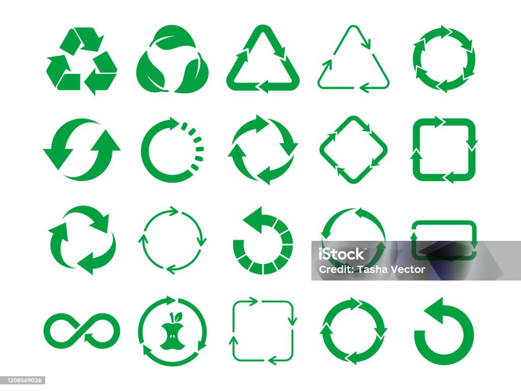 Big Recycle Sign Set Green Recycle Icon Set On White Background 20  Different Recycling Symbols Stock Illustration - Download Image Now - iStock
