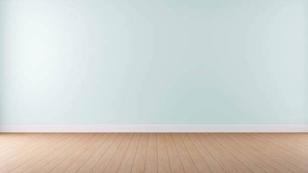 istock Empty room with mint wall background and woodden parquet. 1208570572