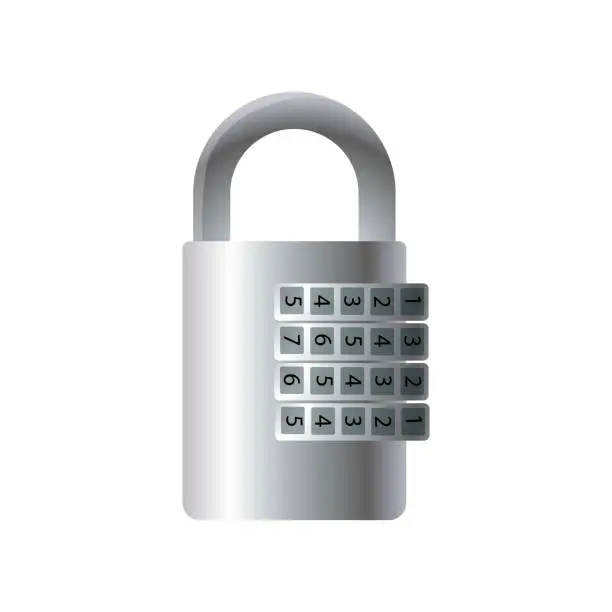 Vector illustration of Steel metal closed lock with number moving code