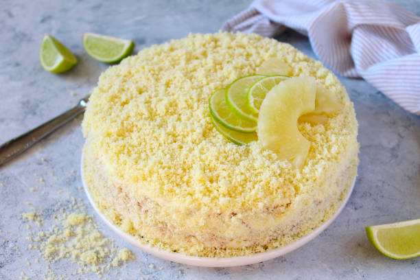 Mimosa cake with ananas. stock photo