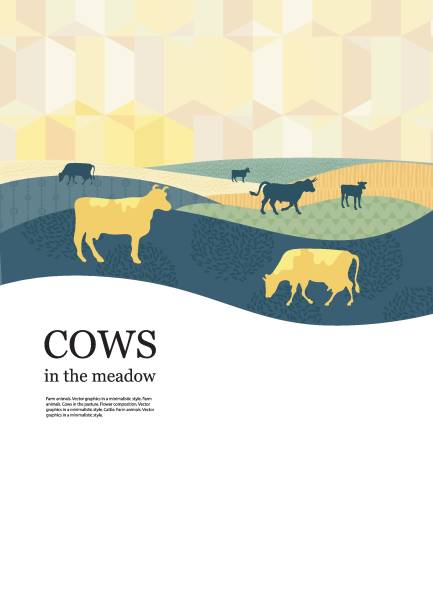 Sample brochure. Agricultural background. Cows made up of circles. Sample brochure. Agricultural background. Sunset. Cows made up of circles. Silhouettes of cows. Geometrical composition. Background for covers, flyers, banners. flat country stock illustrations