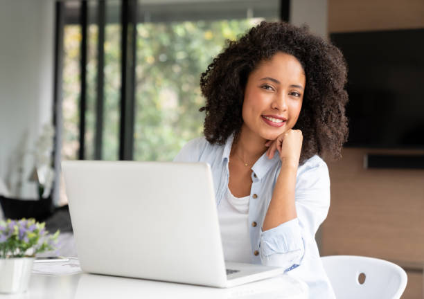 istock Happy young woman working from  home 1208577350