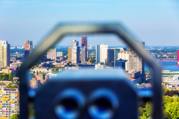 stationary observation binoculars at sunrise on a sunny winter day in Side Antalya