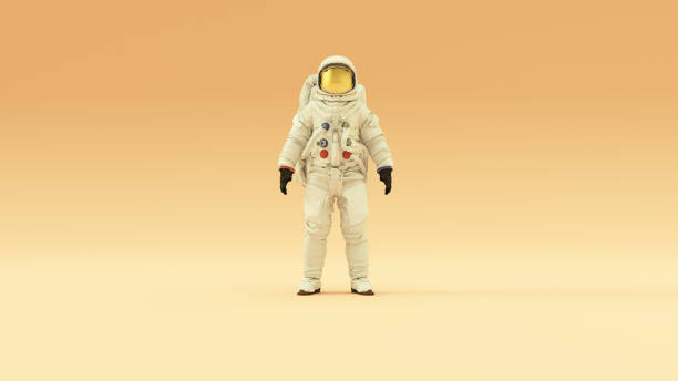 istock Astronaut with Gold Visor and White Spacesuit With Warm Cream Background with Warm Diffused Lighting Front View 1208578557