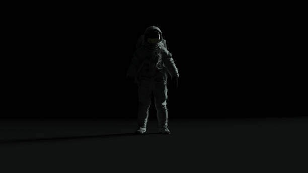 istock Astronaut with Gold Visor and White Spacesuit Back Light With Dark Grey Background with Back Side Lighting Front View 1208578799