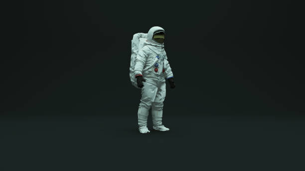 istock Astronaut with Gold Visor and White Spacesuit With Dark Grey Background with Neutral Diffused Top Kino Lighting 1208578981