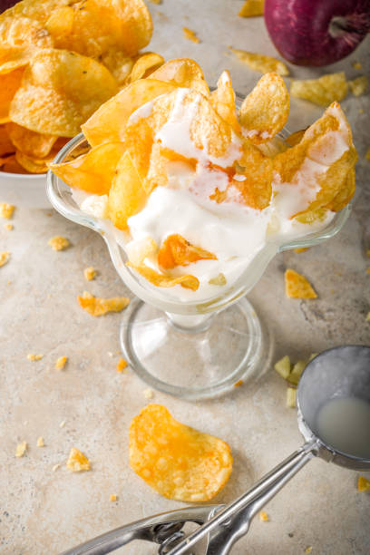 istock Vanilla ice cream with potato chips 1208579661