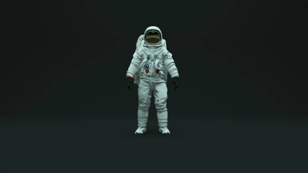 istock Astronaut with Gold Visor and White Spacesuit With Dark Grey Background with Neutral Diffused Top Kino Lighting 1208579667