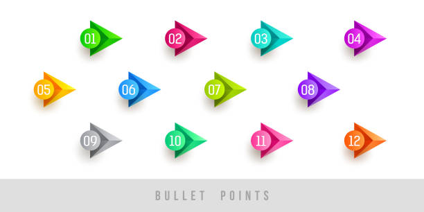 Colorful bullet points - numbered from one to twelve. Colorful bullet points - numbered from one to twelve. Vector illustration. Bullet stock illustrations