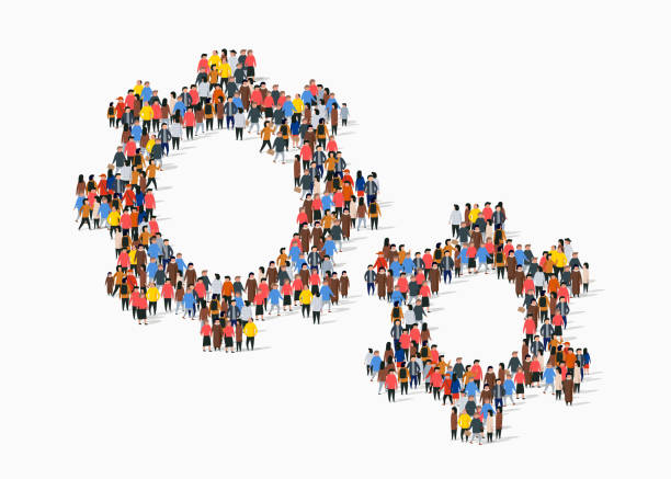 istock Large group of people in the form of gear. 1208582808