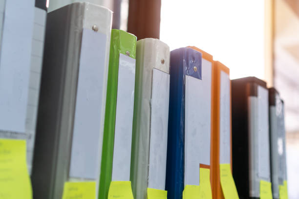 istock Documents Binder Paper and stiky note with blank label on shelf in archive Files folder on office, Annual Report document for Business papers financial market in offices, lawyer research achieves 1208586168