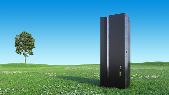 Modern Server Rack on a Beautiful green field