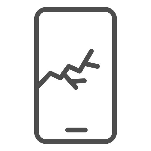 illustrations, cliparts, dessins animés et icônes de icône cassée de ligne de smartphone. affichage de téléphone, dispositif avec l’écran tactile fissuré. concept de conception de produits en plastique, pictogramme de modèle de contour sur le fond blanc, utilisation pour le web et l’application ep - unusable