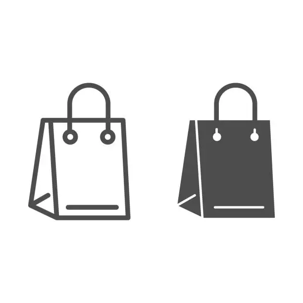 Vector illustration of Bag line and solid icon. Polyethylene market pack with handles for shopping. Plastic products design concept, outline style pictogram on white background, use for web and app. Eps 10.