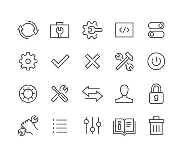 ilustraciones, imágenes clip art, dibujos animados e iconos de stock de iconos de configuración - classic line series - tool box