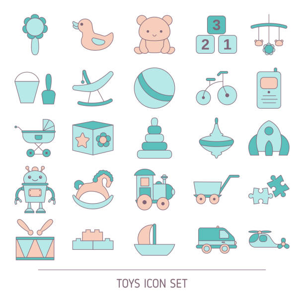 ilustrações de stock, clip art, desenhos animados e ícones de concept of baby shop with baby item icons. - bicycle playing cards