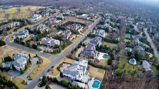 Aerial view of very wealthy neighborhood in Northern New Jersey. Image shot with a Phantom 4 Pro drone.