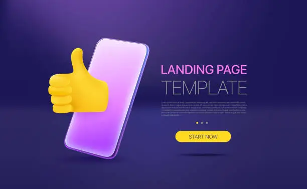 Vector illustration of Promo landing page template with modern smartphone. Template with sample text