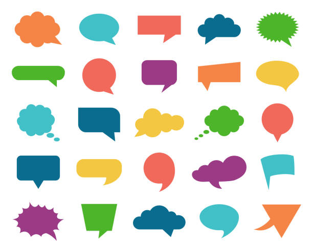 farbe speech bubble icons set - tierische hand stock-grafiken, -clipart, -cartoons und -symbole