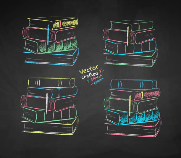 istock Chalk drawn illustration set of piles of books 1208609950