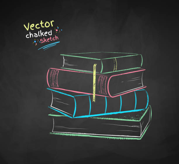 istock Vector chalked illustration of pile of books 1208610205