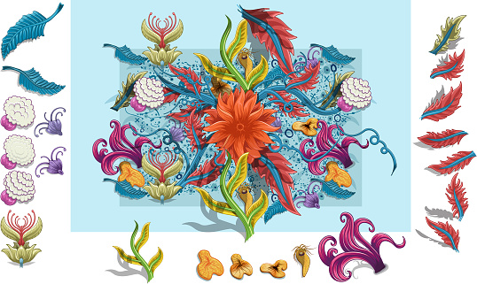Under the sea illustration with colorful ornament