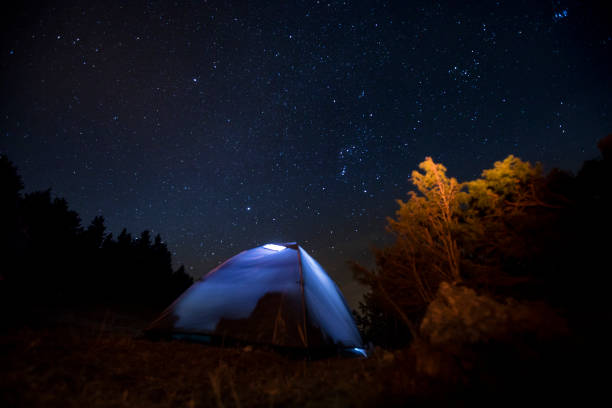 istock Camping in Tent Under Night Sky 1208610680