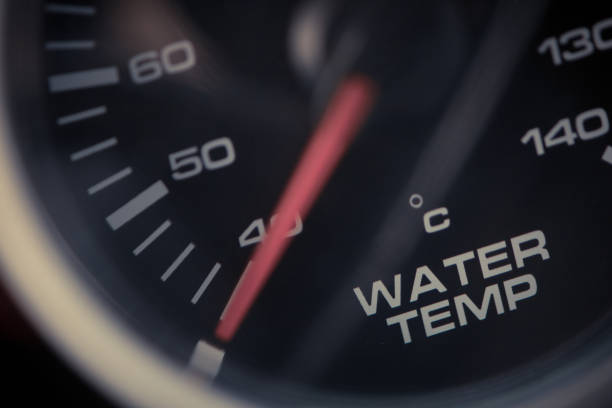 Close up image of a car water temperature gauge.