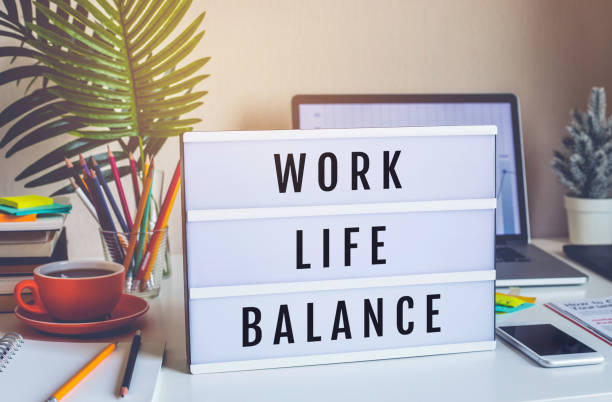 istock Work Life Balance concepts with text on light box on desk table in home office.positive emotion to success 1208614066