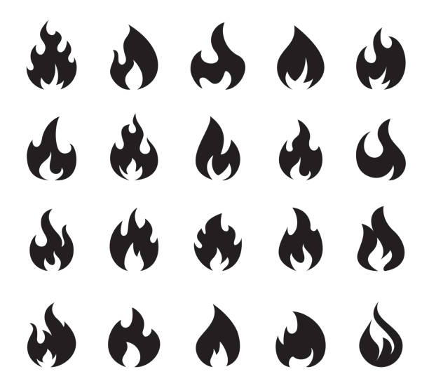 ilustraciones, imágenes clip art, dibujos animados e iconos de stock de icono de llama de fuego conjunto símbolo de fuego - fire
